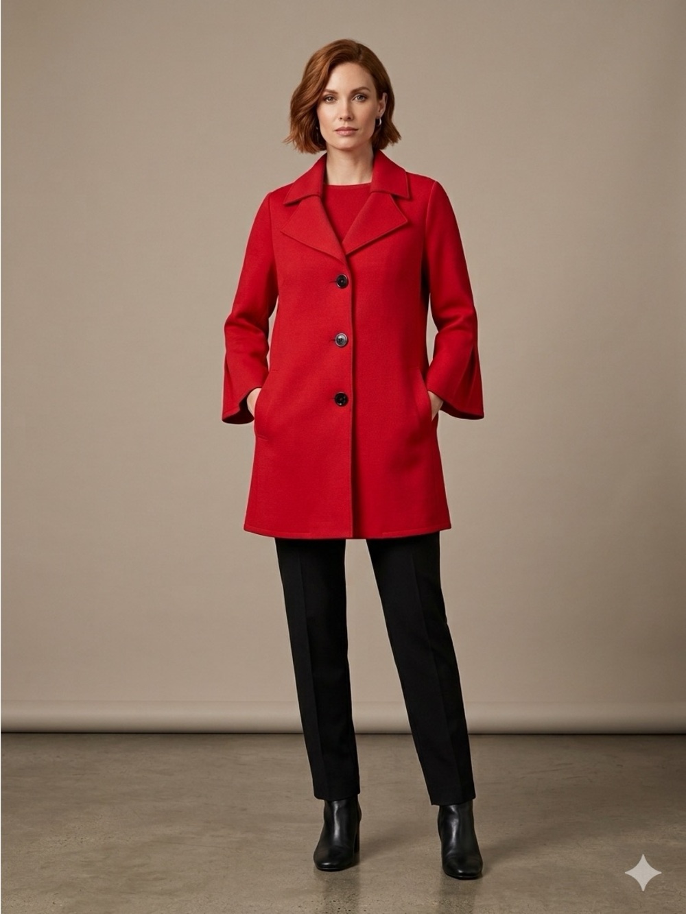 IC Collection Classic Red Women's Button-Front Car Coat